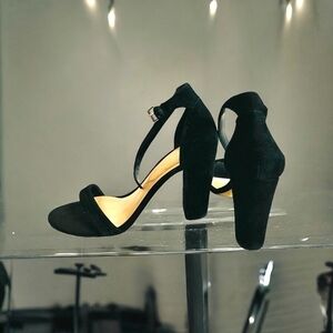 Women’s Shoes ALDO Suede Leather Open Toe Heel Sandals Black Ankle Strap Heels
